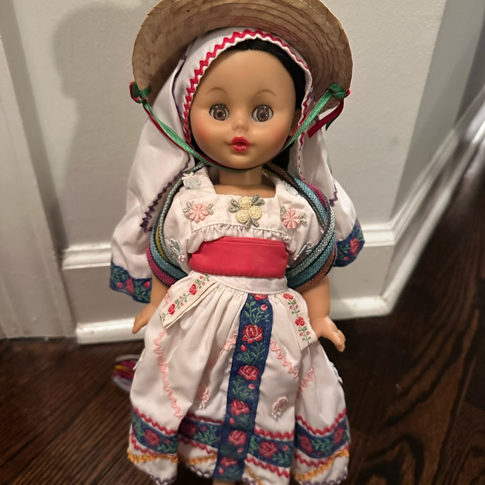 Vintage Eulalia Colecciones Mexican Doll | Traditional White and Red Kids Dress
